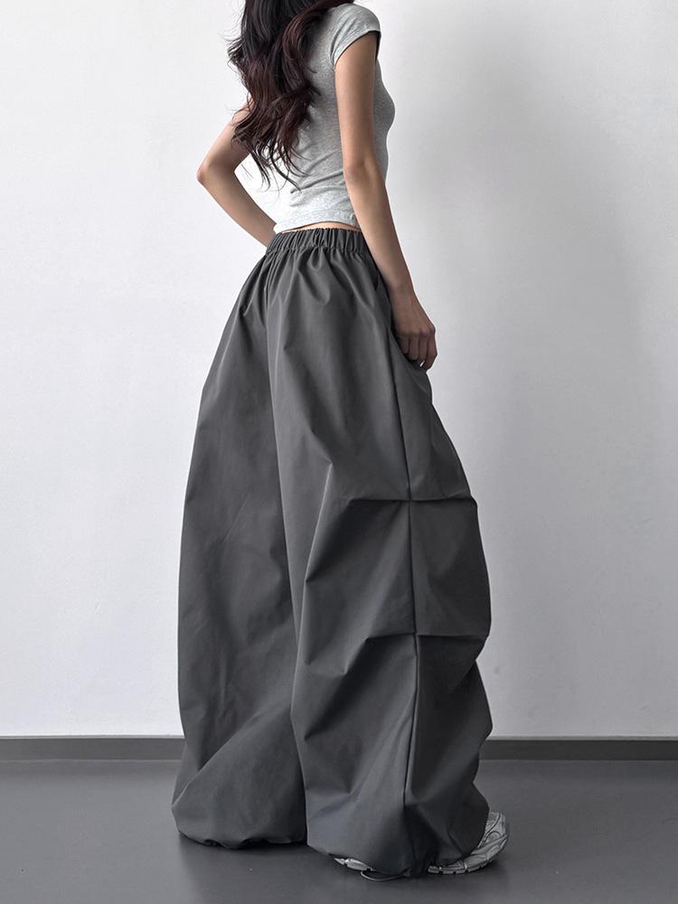 2026 Women's Gray High-Waisted Wide-Leg Parachute Pants: Slimming, Casual, Loose Fit, Straight Leg