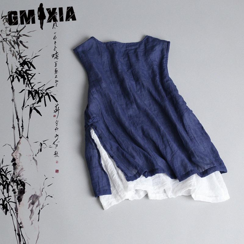 

GMXIA Женские модные повседневные однотонные блузки и рубашки без рукавов с принтом и круглым вырезом XXL синий