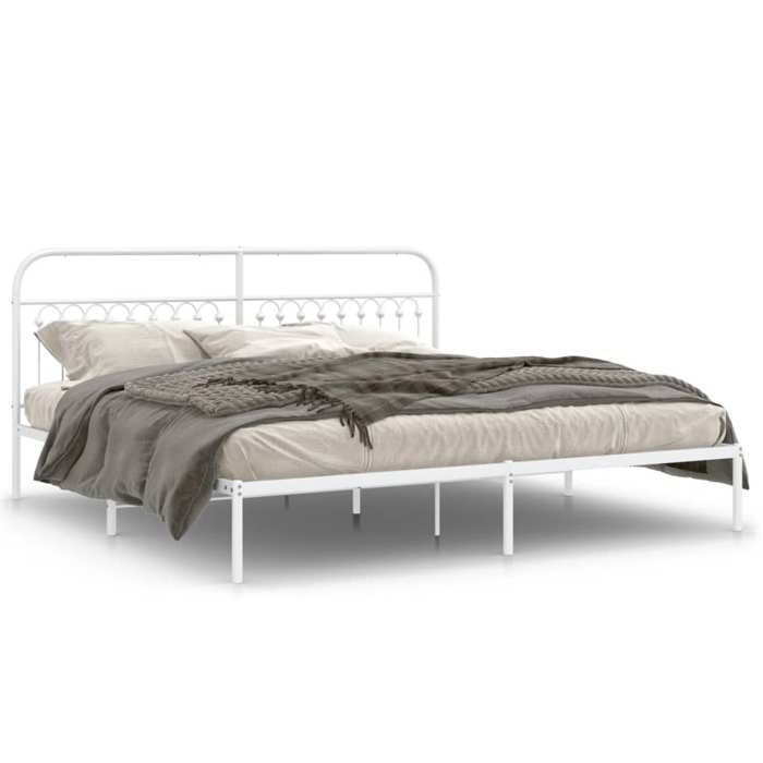 VidaXL Cadre de lit métal avec tête de lit blanc 193x203 cm, lit double, meuble de chambre à coucher, lit d'invité, lit, 376655