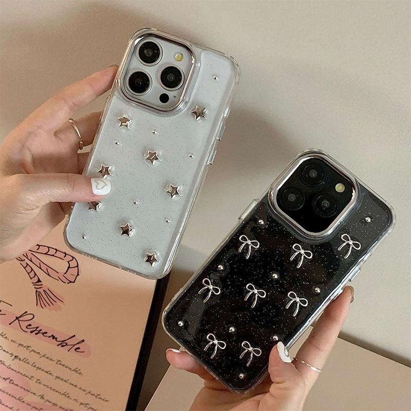 For IPhone17Promax Five-pointed Star Mobile Phone Case for Apple 15plus Bow 14 Glitter Silicone Soft Case
