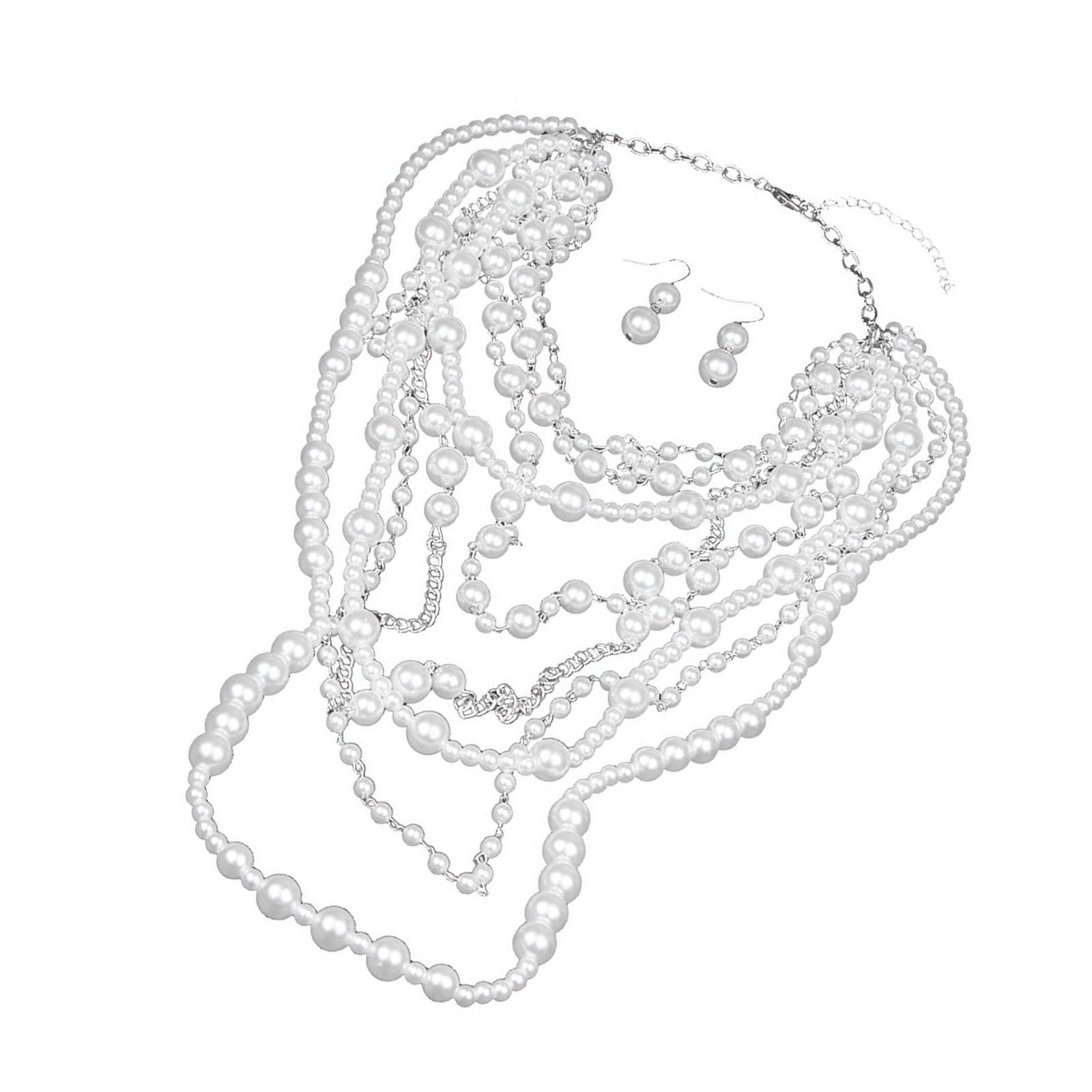 

Длинное ожерелье из жемчуга с серьгами для модных женщин, ищущих уникальные стили в модных аксессуарах для повседневного использования серебряный