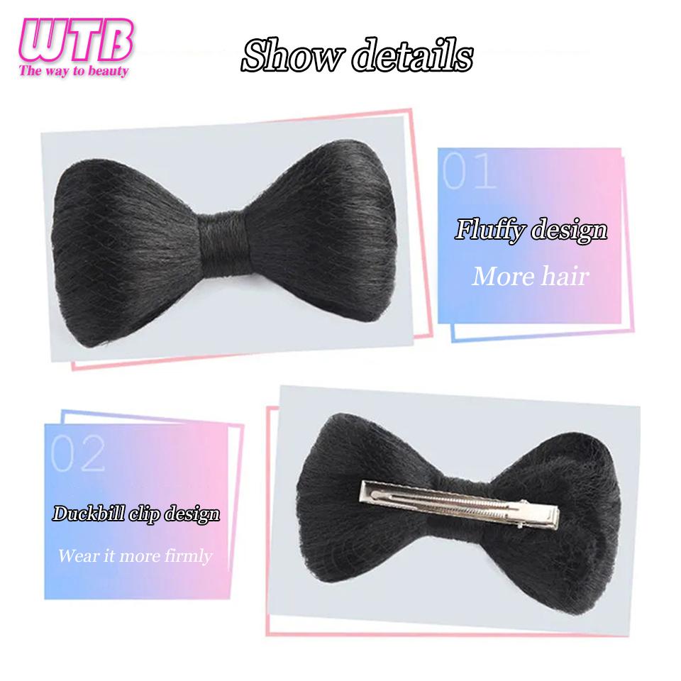 WTB Bow Knot Clamping Ball Head High And Low Tied Sweet Princess Wind Chignon Hair Integrated Clamping Wig For Women