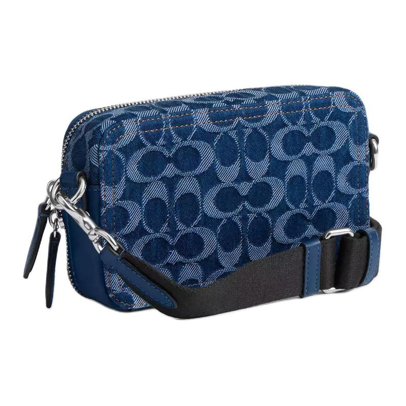 COACH Charter 19 Classic Signature Silver Hardware Denim and Fine Calfskin Shoulder Bag Small Men's Dark Blue