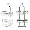 Duschkorb Hängend Über Kopf Eisen Badezimmer Organizer Regale mit Seifenhalter 2 Haken für Handtücher Schwamm Silber