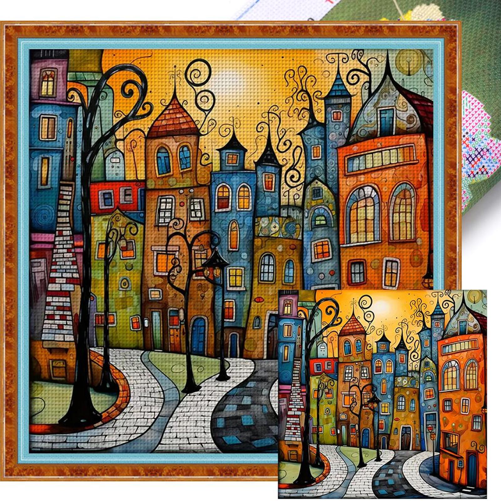 

House Printed Cross Stitch Kit 40x40cm DIY 18CT Embroidery Craft Set Home Decor