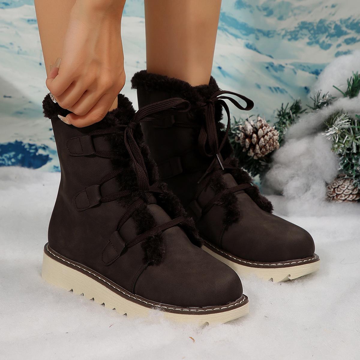 

New flat-bottomed thick-soled Martin boots, snow boots, piled and thickened manufacturers, supply shoes, winter women s cotton shoes 43 темно-коричневого кольору