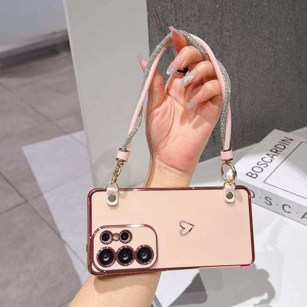 Applicable To Samsung S26Ultra Advanced Induction Plating Love Mobile Phone Case A57 Twist Hand Rope A56 All-inclusive Silicone Soft