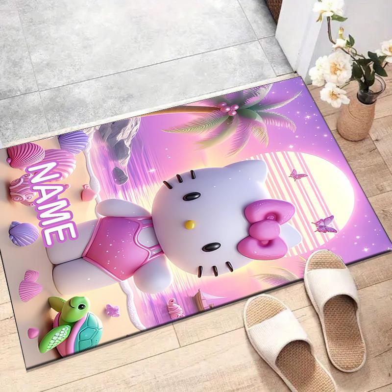 Custom HelloKitty Mat Personalized Name, Polyester Washable Indoor Entryway Rug, Gift for Christmas, Easter, Thanksgiving Day
