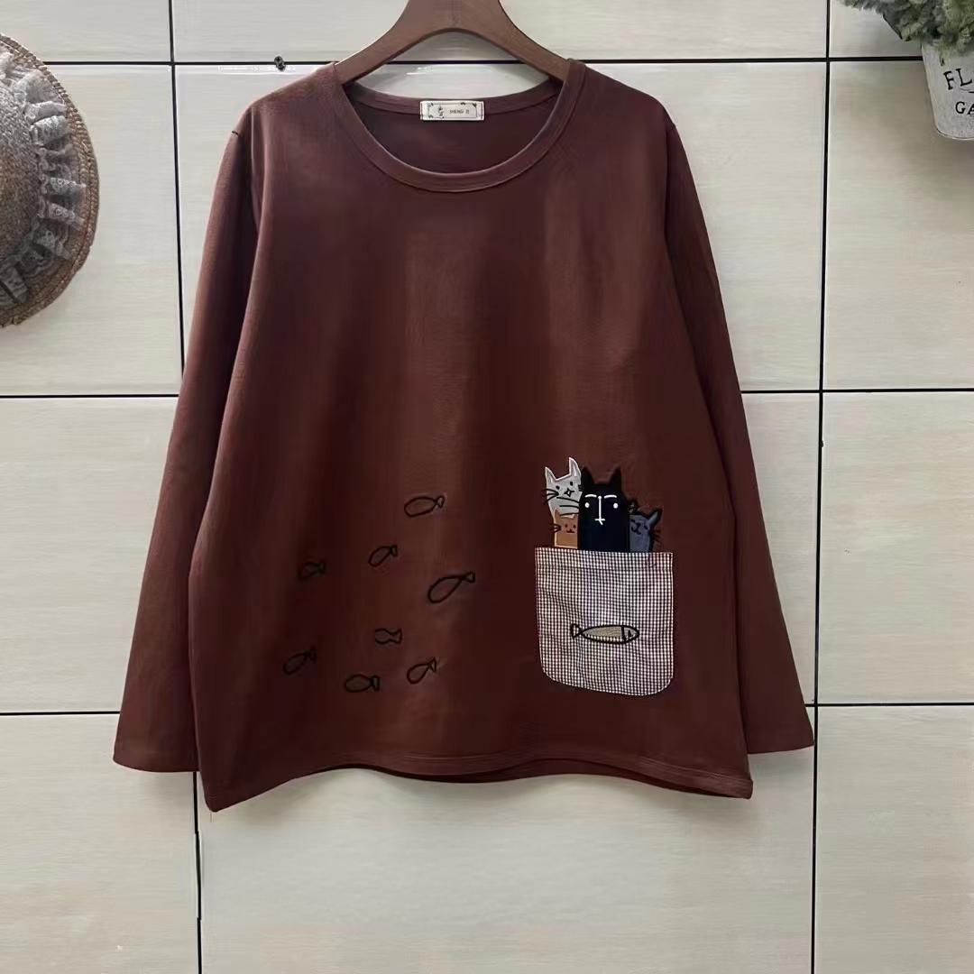 

DIMANAF 2023 новые женские толстовки и свитшоты больших размеров с котом, осенние свободные свободные повседневные топы с длинными рукавами и круглым вырезом, базовые топы, футболка, новый пуловер