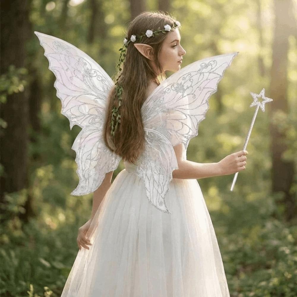 Sparkling Wings Wreath Elf Ear Set Foldable Fairy Cosplay Set Butterfly Wings Set  Themed Party