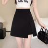 2024 Women's Black Slit Mini Skirt: A-Line Summer Fashion, Petite Fit, Hip-Hugging Design.
