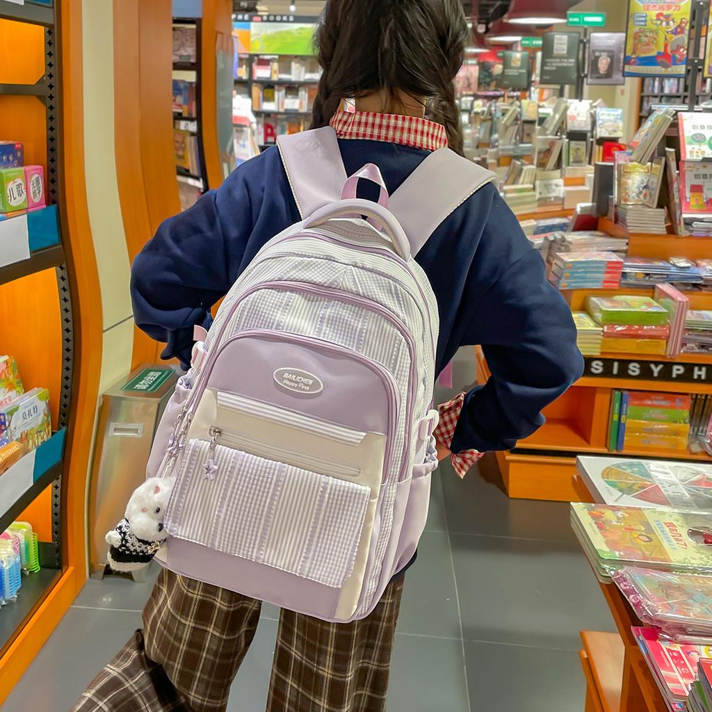 Schoolbag New Large Capacity Striped Junior High School Student School Bag Gaoyan Lightweight Casual Girls Backpack Outdoor Travel Backpack