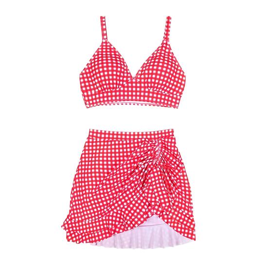 2Pcs/Set Women Bikini Set Dot Print V-Neck Sling Bra High Waist Side Ruched Ruffle Trim Swimming