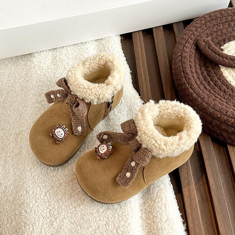 Girls bow cotton shoes winter new children's foreign style women's treasure velvet warm outer cotton shoes