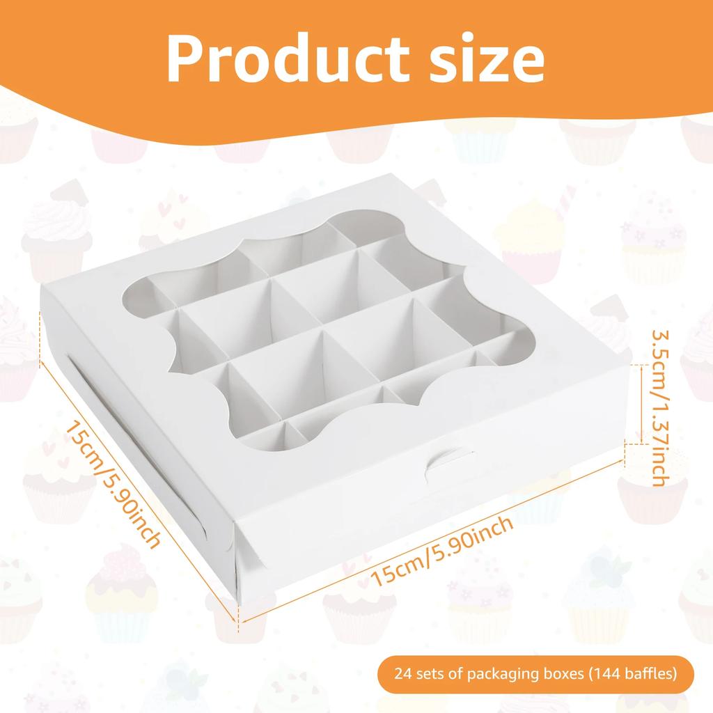 10/24Pcs Cupcake Packing Box 16-Grids Paper Bakery Boxe with Clear Window for Party Desserts Pastries Chocolates Containers New