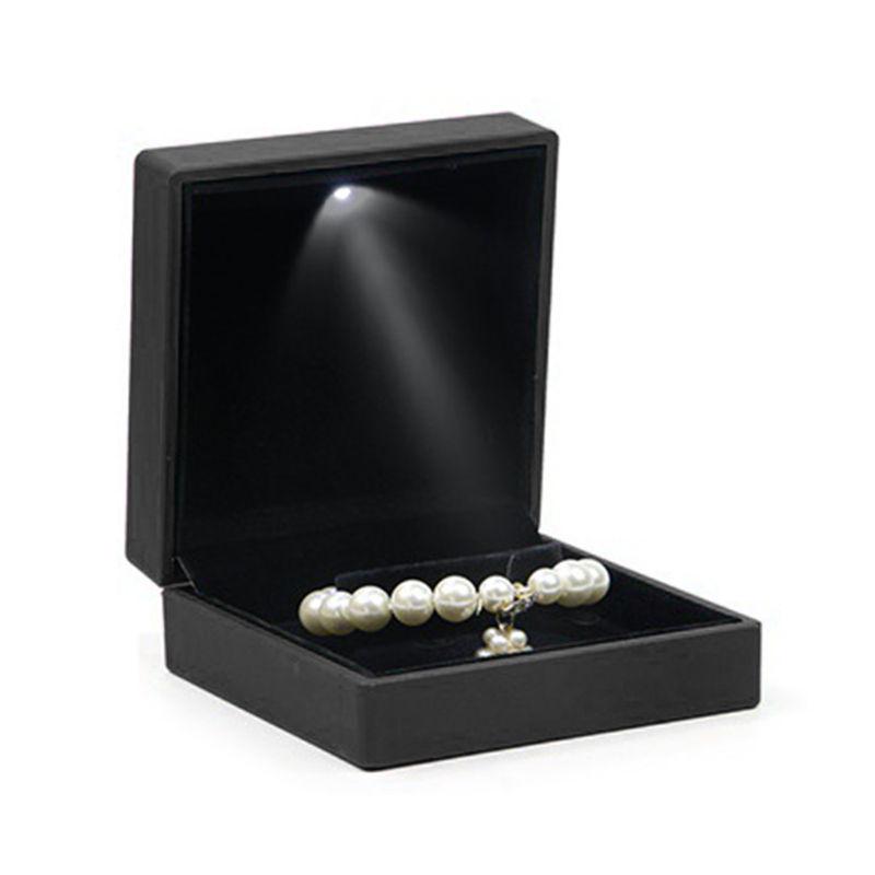 Luxury Bracelet Box Square Wedding Pendant Ring Case Jewelry Gift Box with LED Light for Proposal Engagement Wedding