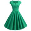 Hot-selling new retro women's clothing V-neck half-sleeved waist solid color pendulum dress, starting with one piece.