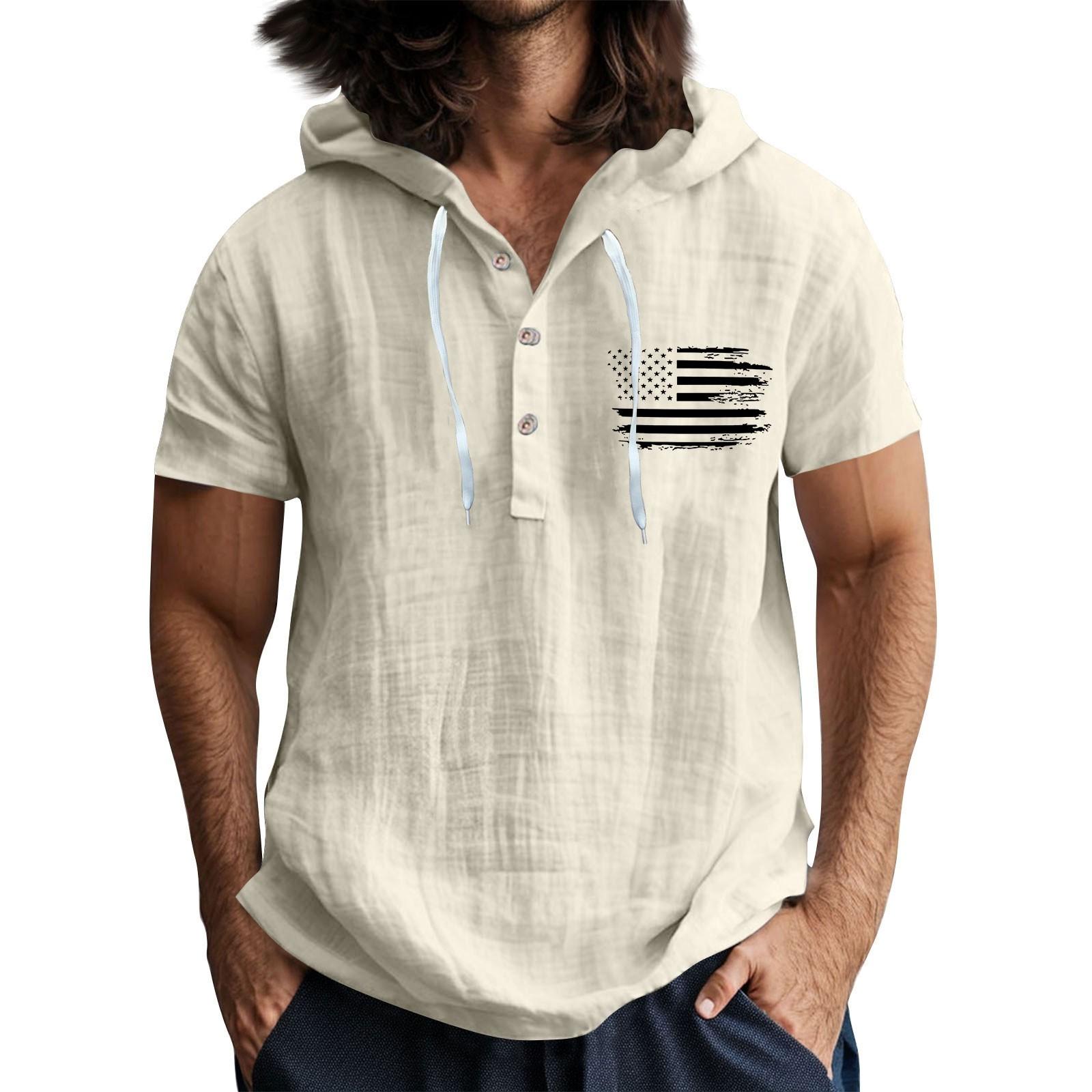 

Чоловіча повсякденна футболка з короткими рукавами та капюшоном, застібнута на ґудзики, з відкритим коміром S