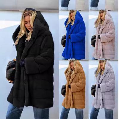 European & American Plush Hooded Faux Fur Leather Women's Autumn/Winter Coat