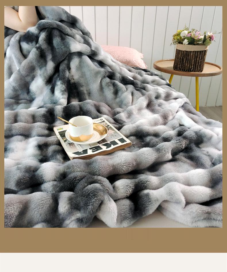 2025 Tie-dye Bubble Faux Rabbit Fur Milk Velvet Throw Blanket