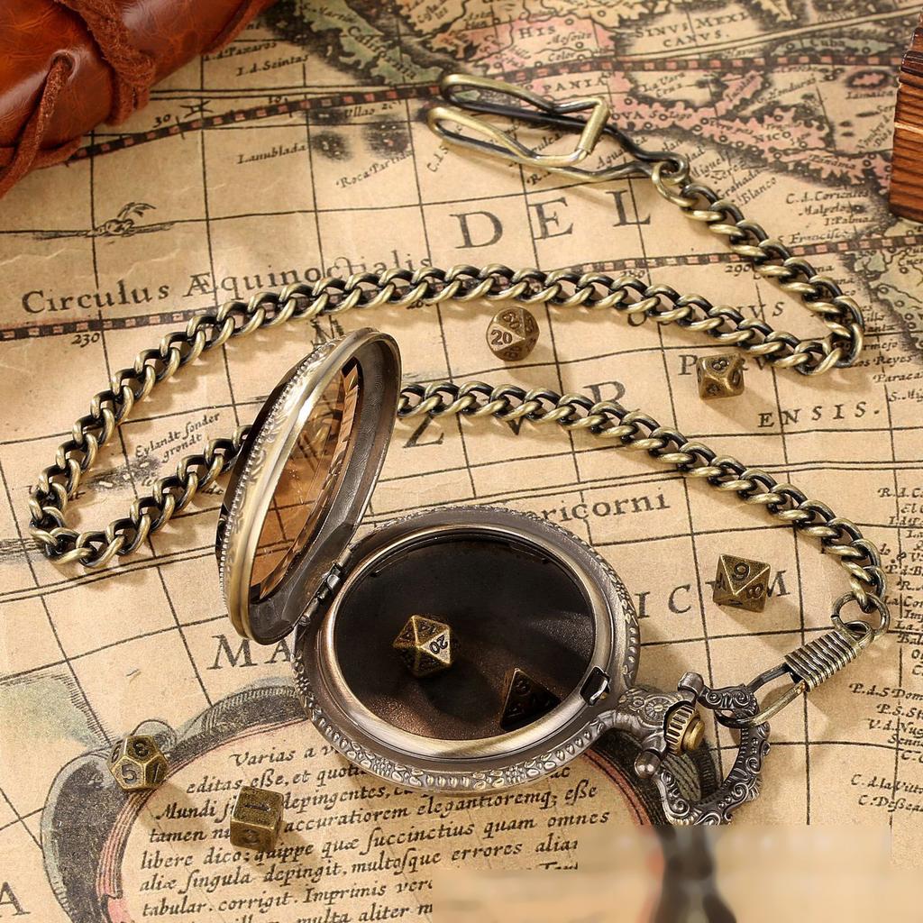 Unieke Zakhorloge Set Vintage Ronde Zakhorlogekast met Dobbelstenen Zakketting voor Fashionista's Gamers