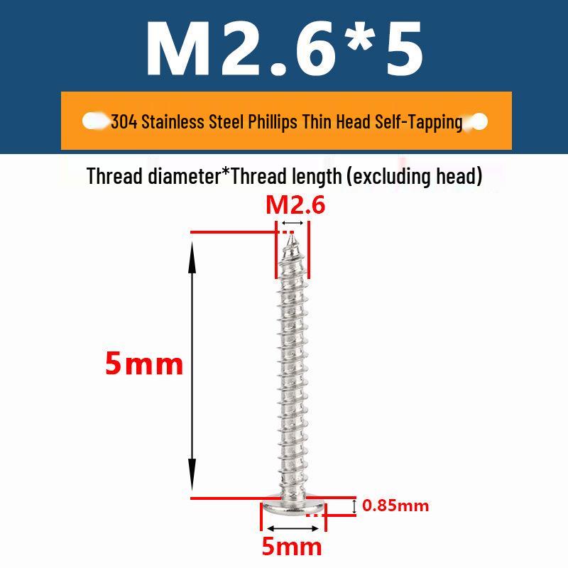 Yigu 304 Stainless Steel Phillips Thin Flat Head Self-Tapping Screw M2-M8, Countersunk Pointed Tail
