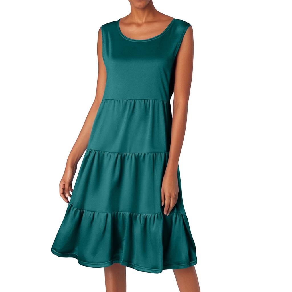 Women's Bohemian Round Neck Ruffle Solid Color Summer Casual Dresses