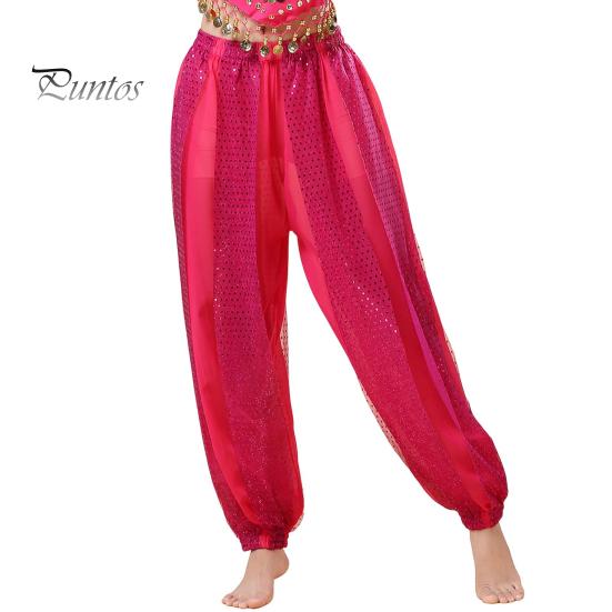 Γυναικείο παντελόνι Performance Ελαστικό ψηλόμεσο μονόχρωμο μπλουμέρ με παγιέτα ντεκόρ Λαϊκός χορός Ενήλικες Κοστουμάκια για χορό της κοιλιάς