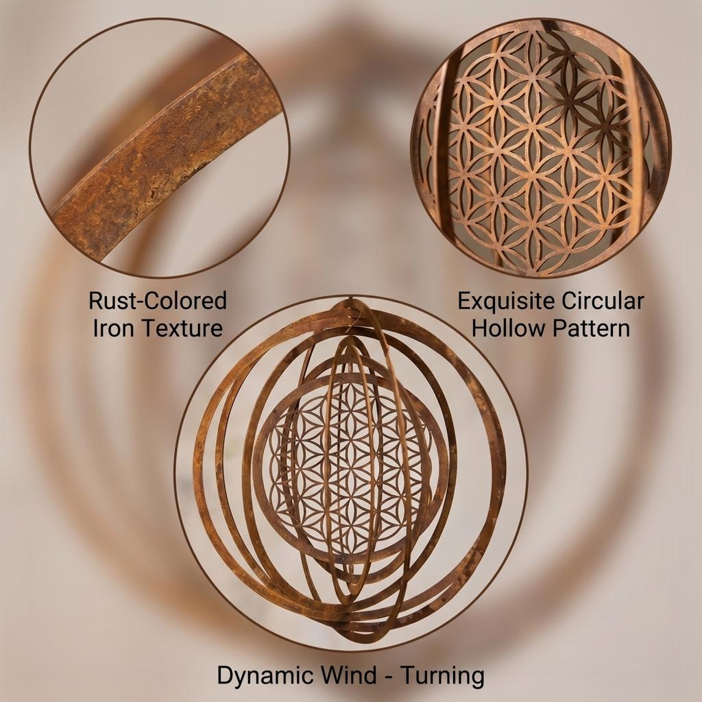 Iron Colored Wind Turbine 3D Rotating Circular Hollow Wind Vane Wind Chime Hanging Ornament