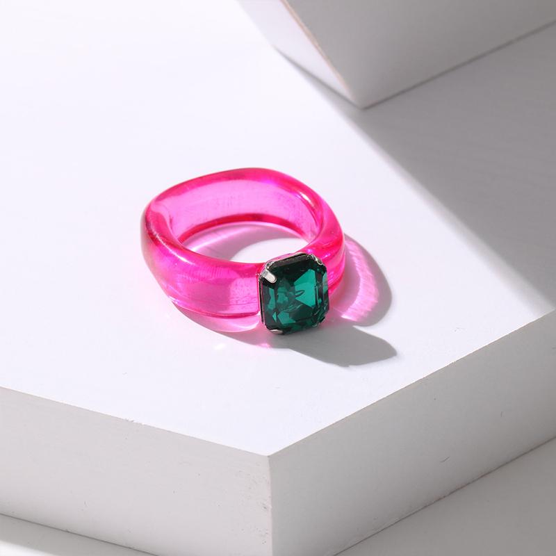 Fashion Simple Inlaid Colorful Zircon Resin Ring Women Sweet Cute Birthday Party Commemorative Jewelry Gift