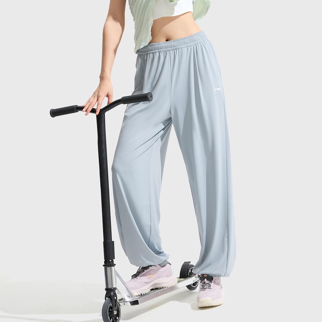 Li Ning Fitness Series Solid Color Mid Waist Ice Silk Quick Dry Cool Comfortable Breathable Versatile Tapered Knit Sports Pants Women pants AKYV184-2