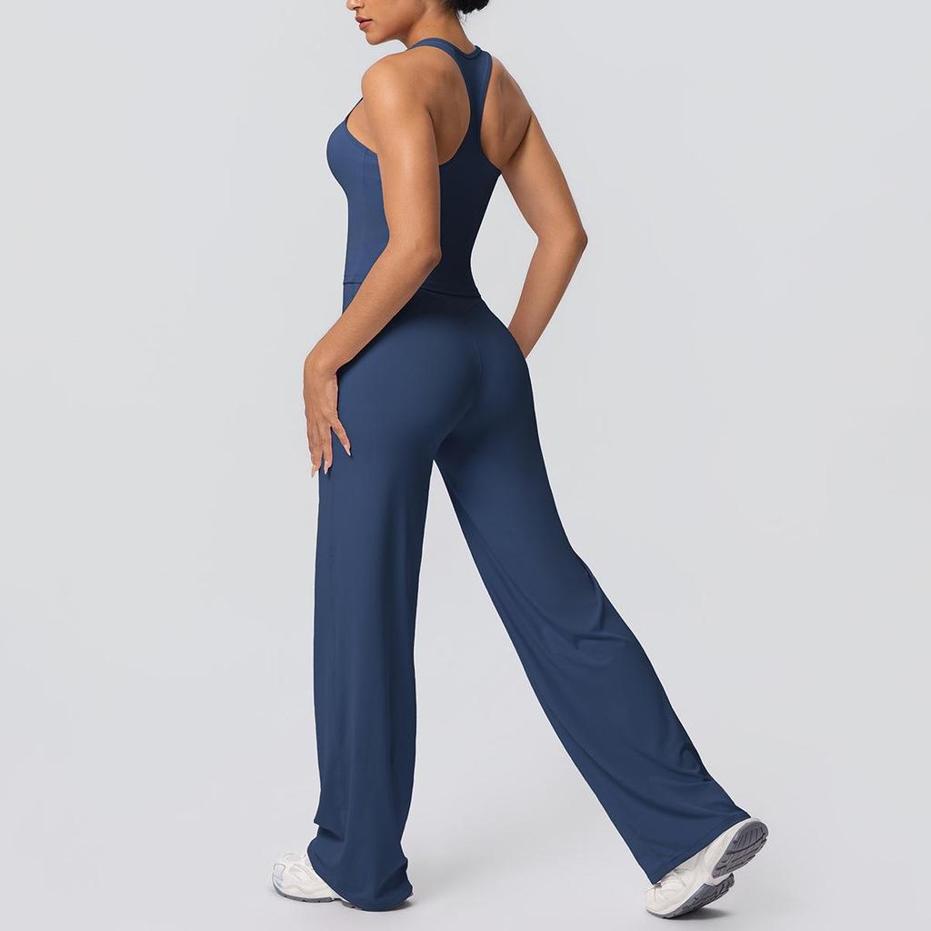 Brushed Lettering Racerback Sports Vest and Quick-Drying Yoga Pants Set