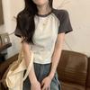 Koreanischer Stil Color Block Raglanärmel Baumwolle Schlankmachendes T-Shirt