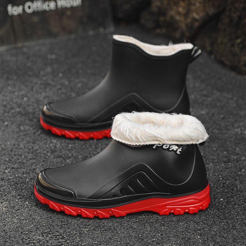 Rain shoes men's short tube fixed fleece non-slip and wear-resistant, fleece to keep warm