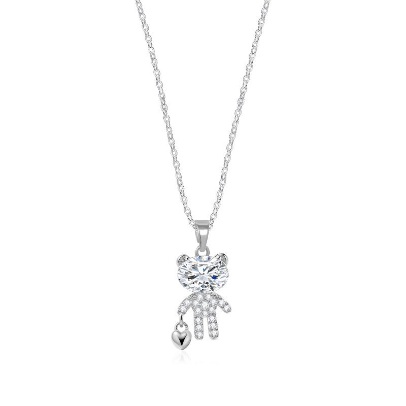 Collier pour femme en cuivre pur avec pendentif ourson en zircon micro-incrusté: Bijoux de chaîne claviculaire hip-hop luxueux, de niche et polyvalents