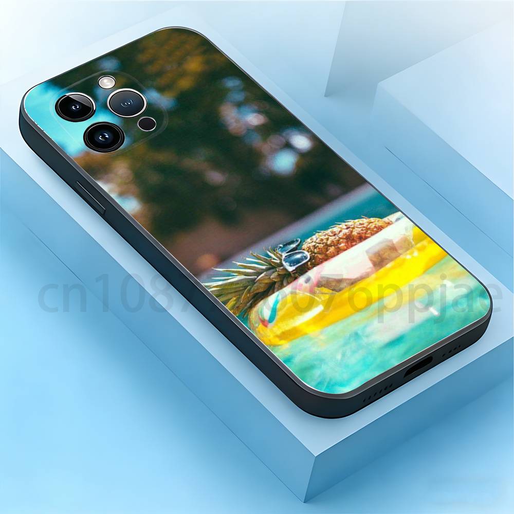 

Vacation Pineapple Phone Case For iPhone 17,16,15,14,13,12,11,XR,Pro,Max,Plus,mini, Silicone Black Cover iPhone13mini