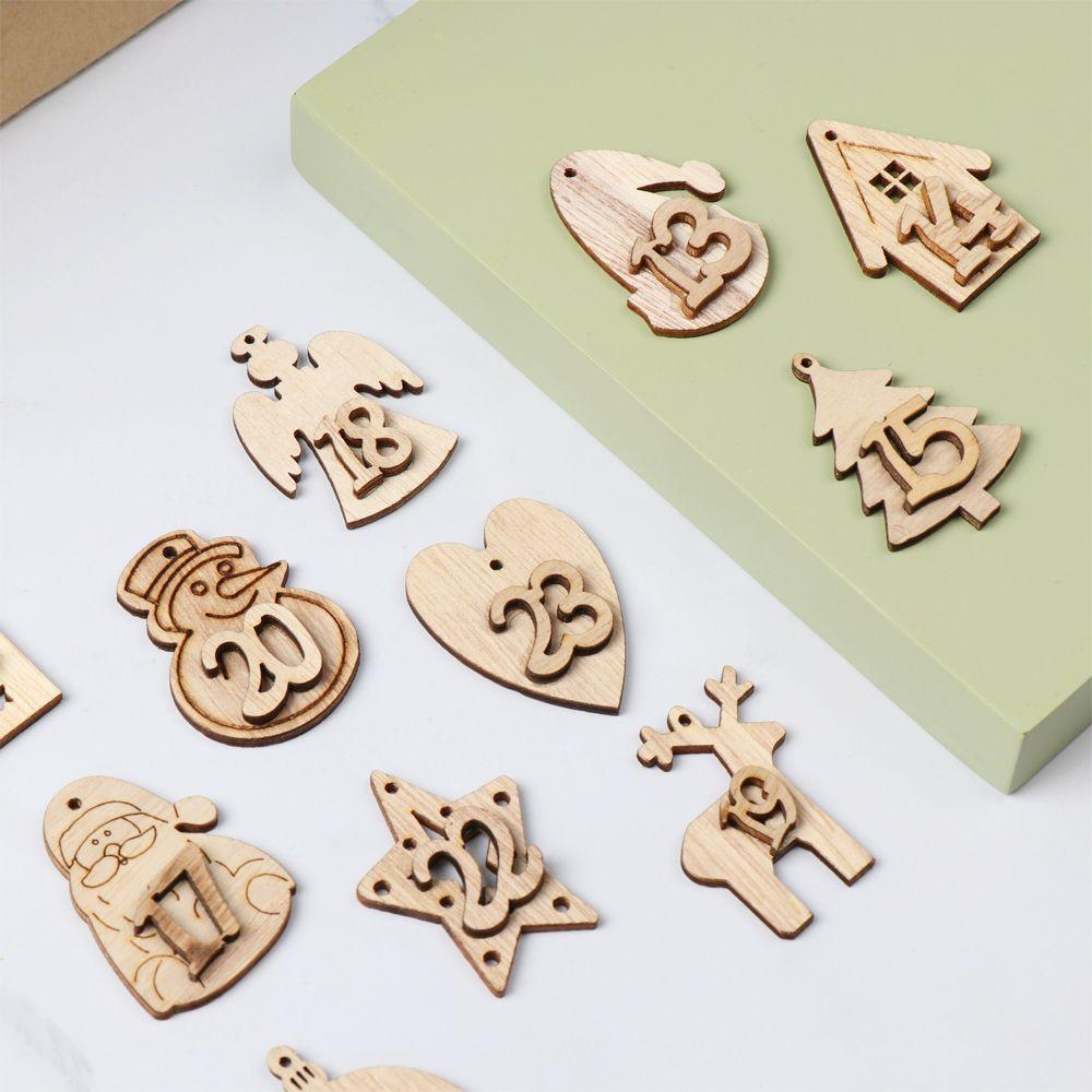 24pcs/set Merry Christmas Gift Bags Decor Xmas Countdown Hanging Tags Number Label Wooden Pendant Christmas Advent Calendar