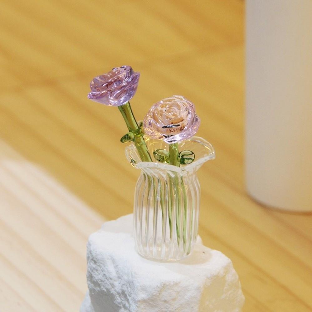 Colored Glaze Glass Flower Bouquet Mini Hand-blown Glass Flower Home Room Decoration