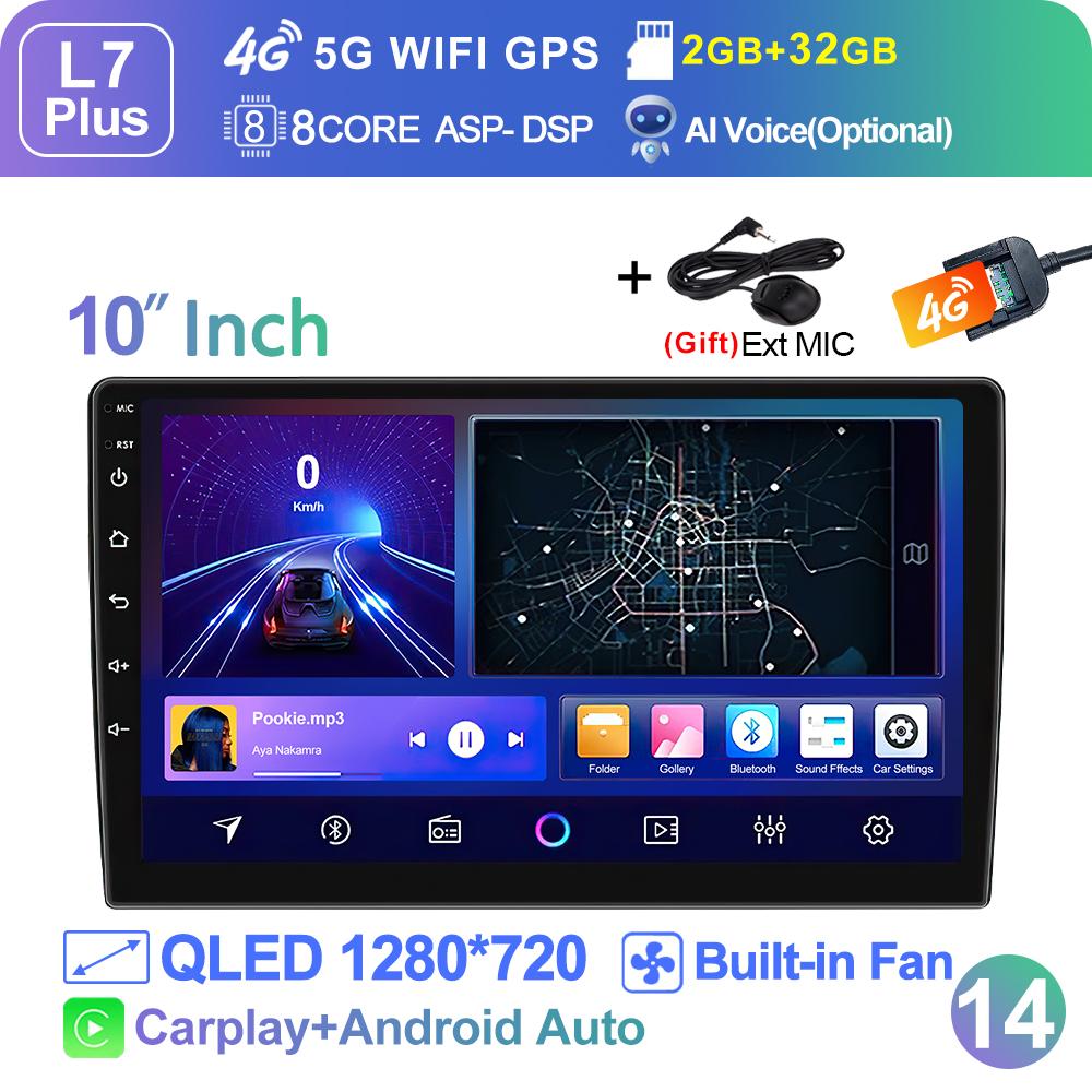

Бездротовий Carplay 2din Android 14 Автомагнітола Мультимедійний Відеоплеєр Універсальний 7/9/10 дюймів Авторадіо GPS Навігація 4G WiFi