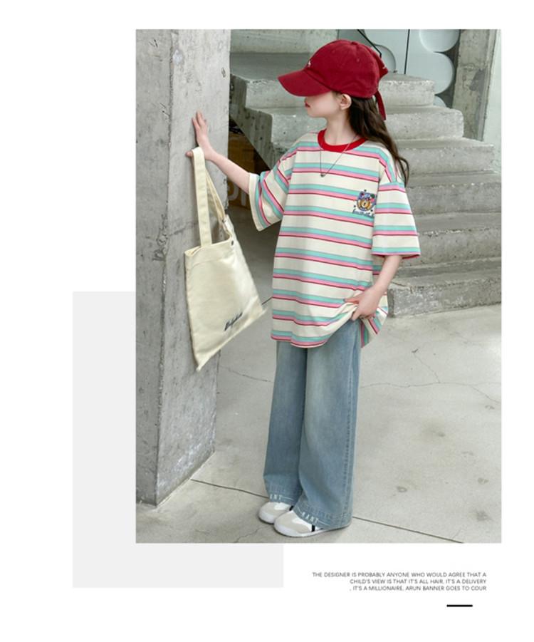 Girls' Summer Retro Striped Short-Sleeved T-Shirt