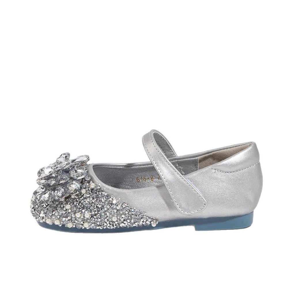 Girls' Elsa Princess Crystal Rhinestone Performance Flats - Non-Slip, Soft Sole