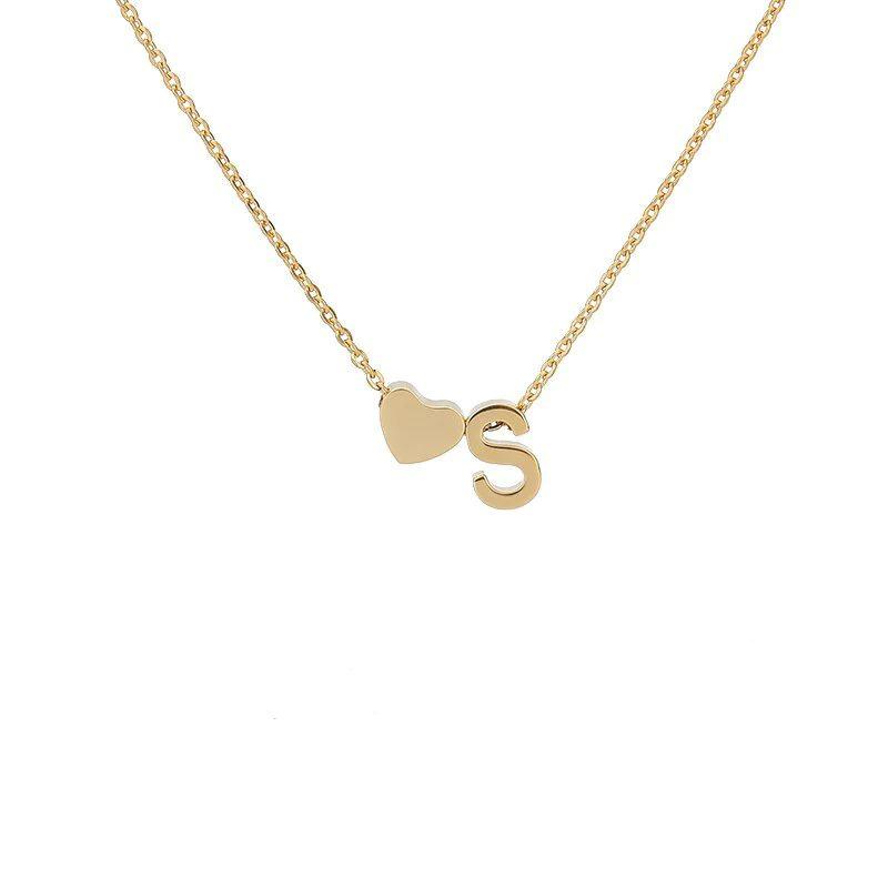 Stainless Steel Gold Heart & Alphabet Bead Necklace A-Z