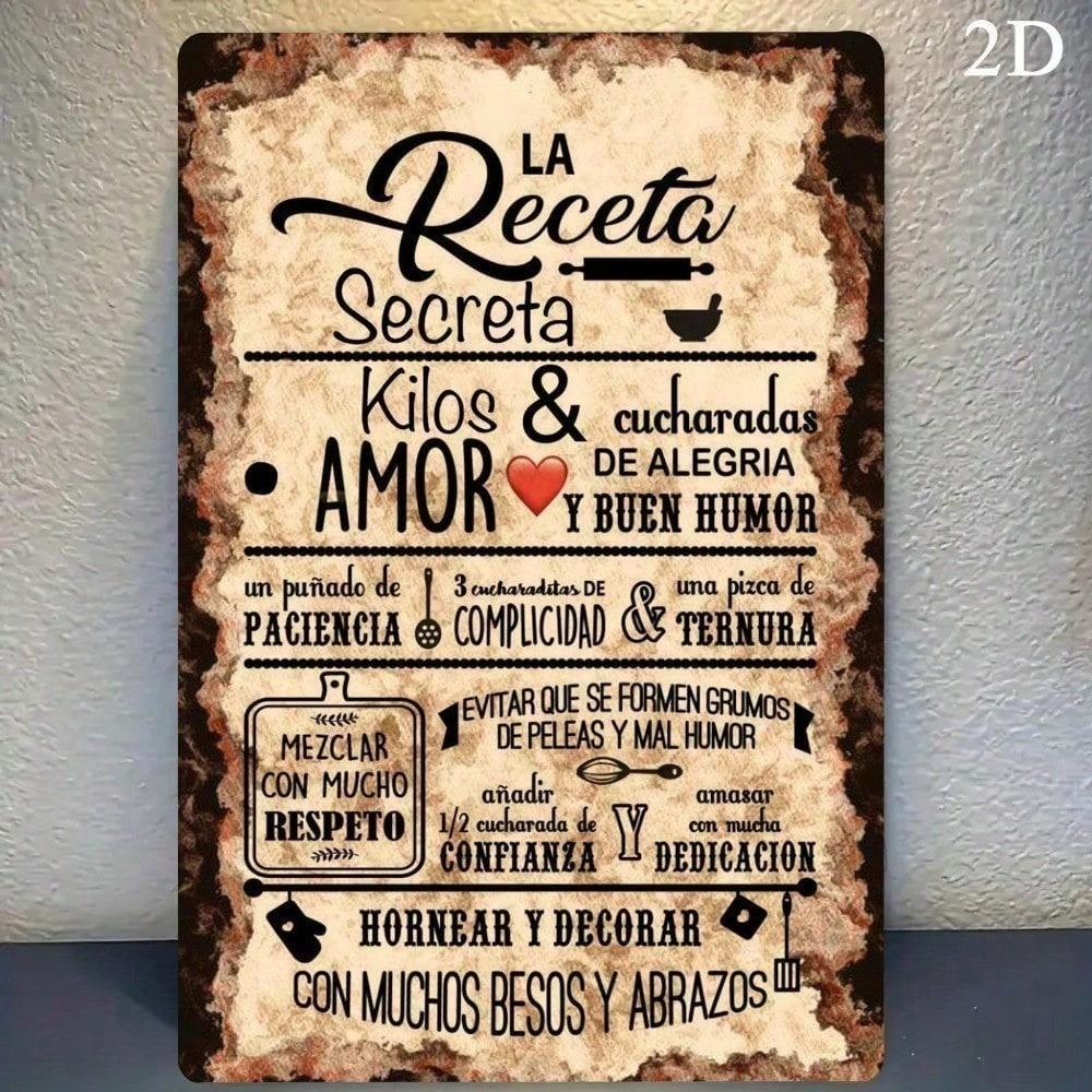 

Vintage Metal Wall Art Rustic Spanish Secret Recipe Sign Durable Iron Decor for Kitchen Home 20x30cm