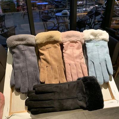 Luvas quentes de camurça de inverno ao ar livre à prova de vento luvas de lã espessadas luvas de ciclismo ao ar livre luvas femininas