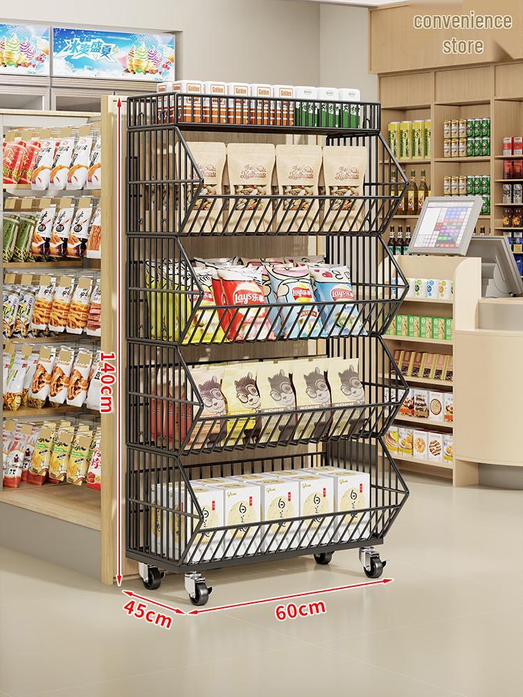 Multi-Layer Snack Display Rack with Wheels for Supermarket or Convenience Store