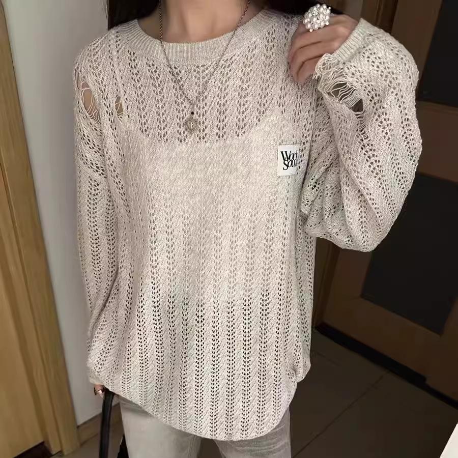 Spring and Summer Thin Lazy Top with High-end Smock Girly Gentle and Sweet Knitted Sweater Top Women