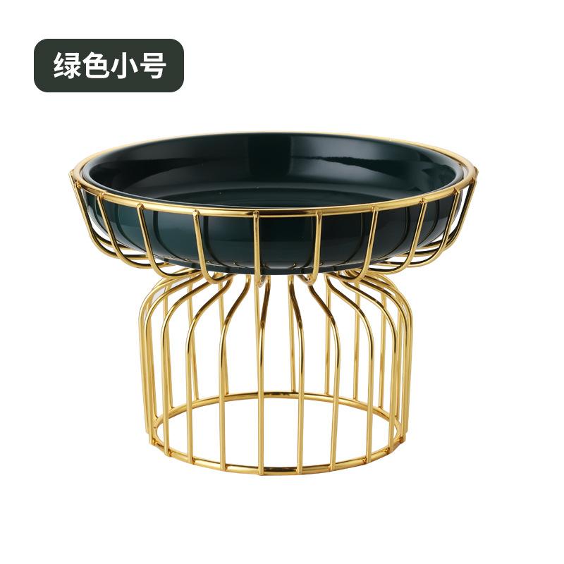 Light Luxury Creative Ceramic Fruit Plate Fruit Basin Iron Frame High Foot Tray Dried Fruit Snacks Dessert Plate