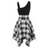 Fashion Women Sleeveless Cold Shoulder Cross  Plaid Print Irregular Dress