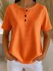 Plus Size Women's Solid Round Neck Short Sleeve Casual Top with Button Detail