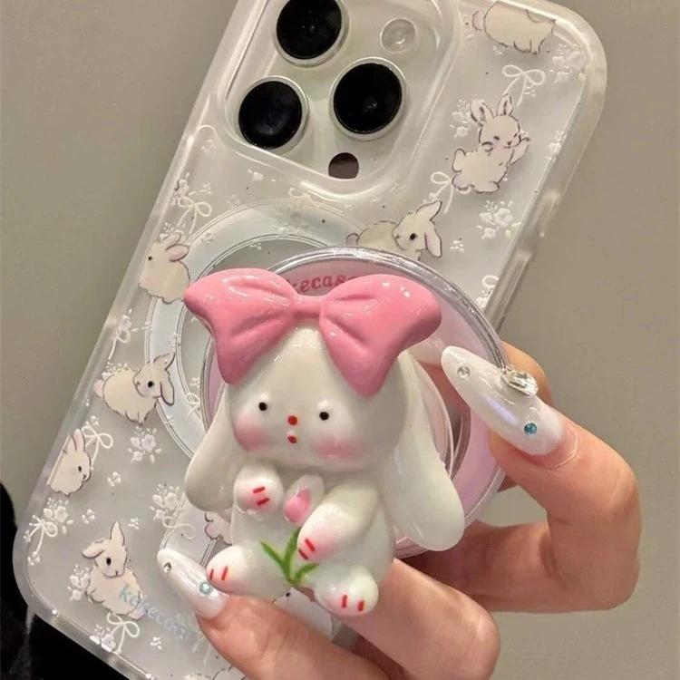 Rabbit Is Suitable for Apple 16promax Mobile Phone Case 15plus Magnetic Suction 14 Bracket 13pro Matte 16e All-inclusive 17.